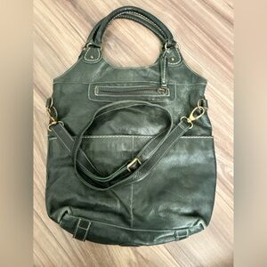 Roots Green Leather Tote Bag